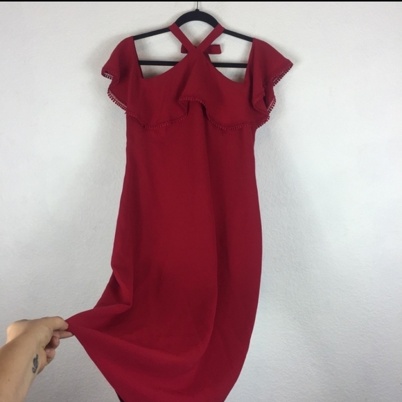 Shoshanna Red Laight Cold Shoulder Dress- GORG!! - Picture 13 of 16